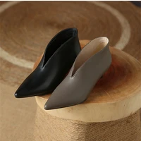 short boots women retro leather pointed toe v mouth cat heel 4cm medium heel commuter ankle boots