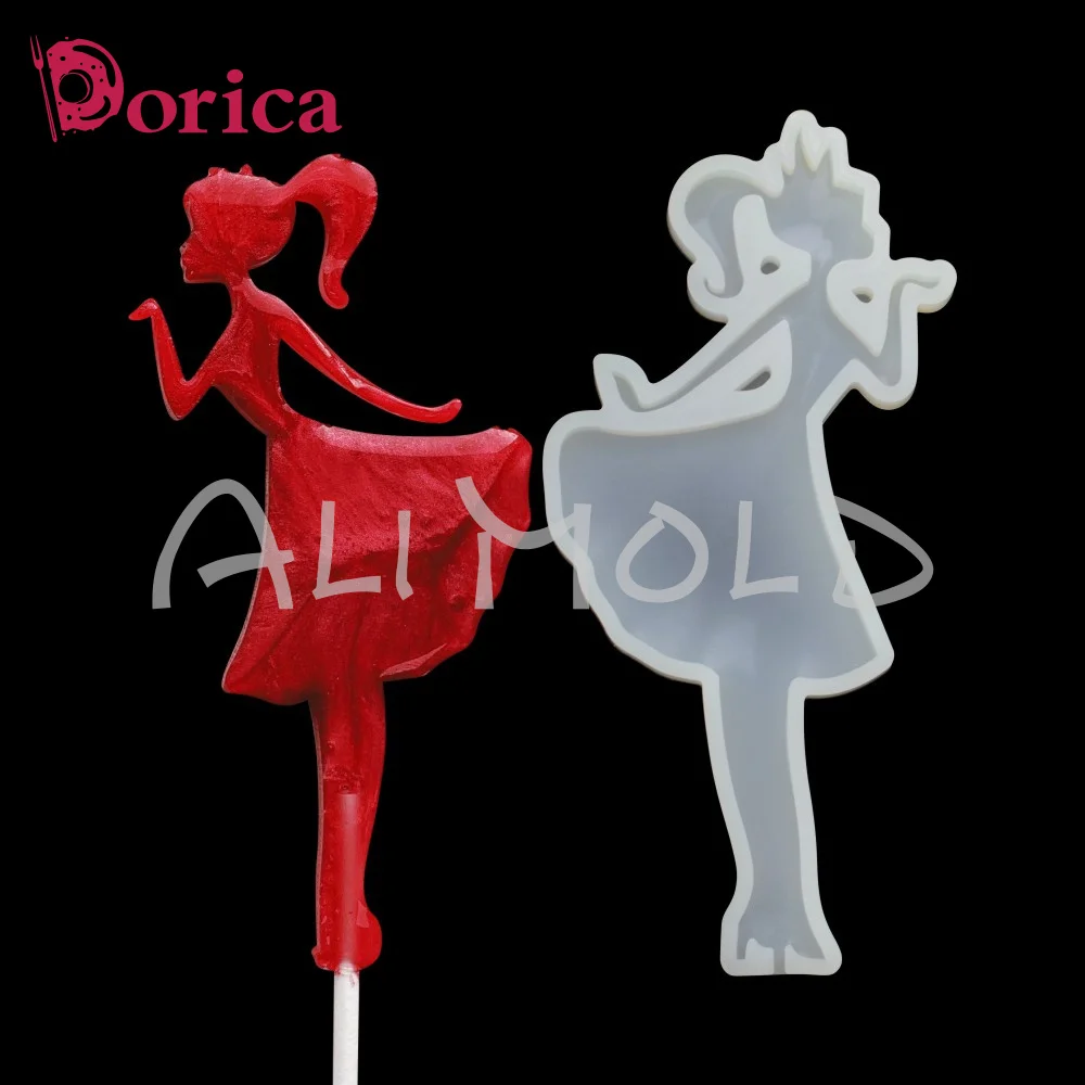 Dorica Blow Kiss Girl Resin Mold Chocolate Silicone Epoxy Lollipop Mould Cake Decorating Tools Kitchen Accessories Bakeware