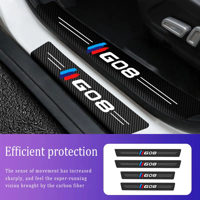 

4Pcs/Set Carbon Fiber Sill Protector Stickers Scuff Plate For BMW X3 G08 Logo Auto Anti Scratch Stickers Car Door Threshold
