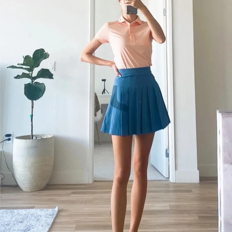 

[Discount] Golf Apparel Ladies Sports Short Skirt Korean Summer High Waist Print Pleated Skirt Slim Fit Legs Long Half Skirt