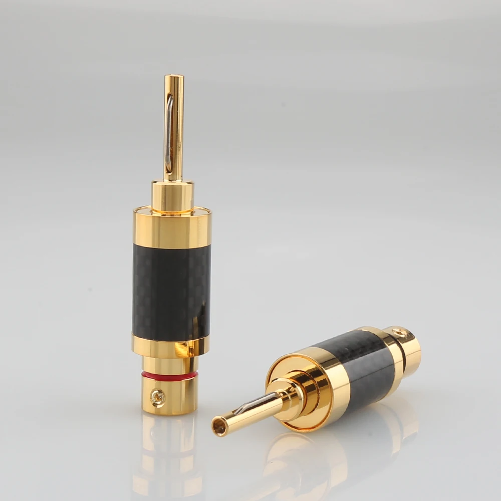 Gold Plated No Need Soderling Banana Plug Carbon Fiber Screw Lock Speaker Cable Wire Banana Connector