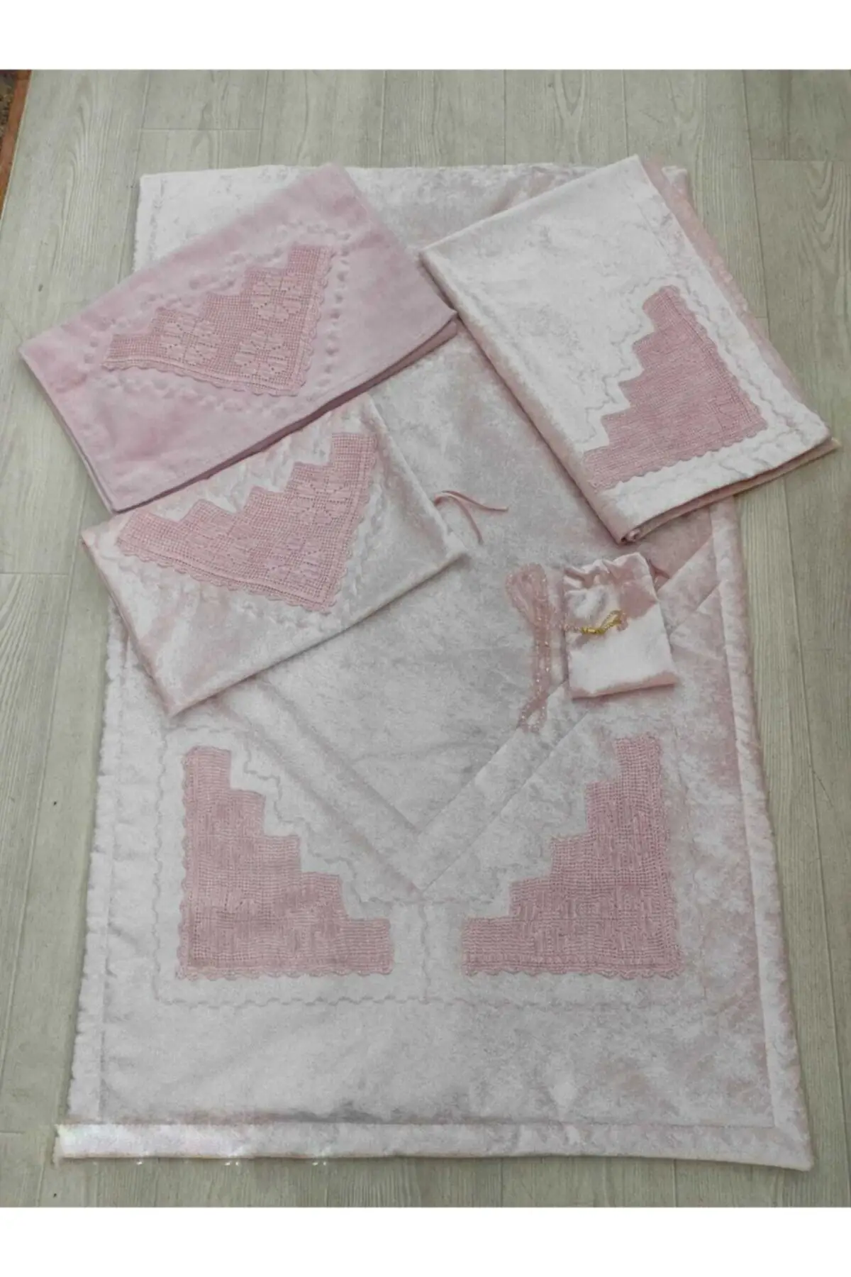 

Бархатная ткань ручной работы с рюшами порошкового цвета, молитвенный коврик для дабы, набор ковриков и ковриков, домашняя мебель