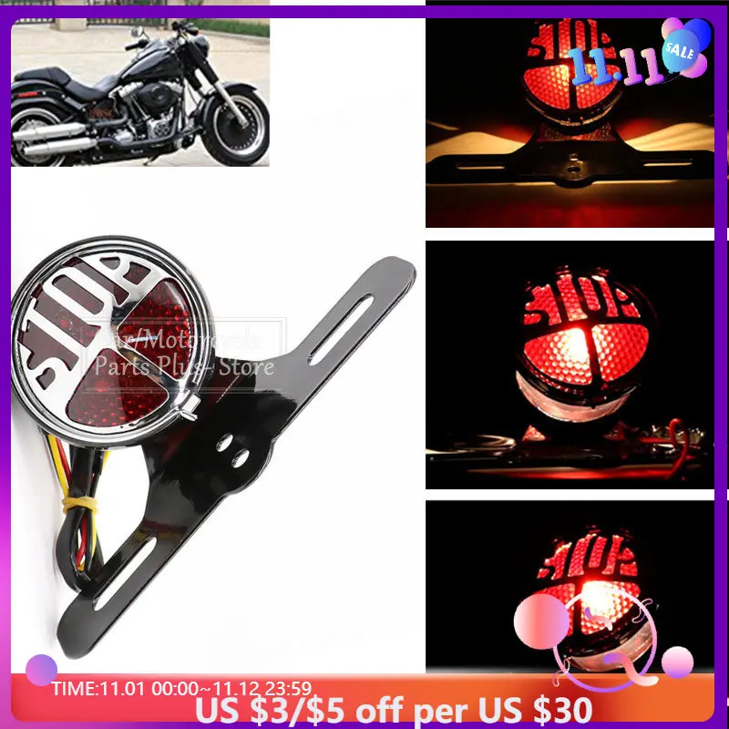 

Универсальный винтажный задний фонарь для номерного знака мотоцикла, стоп-сигнал, стоп-сигнал, предупреждающий задний фонарь для Harley Chopper ...