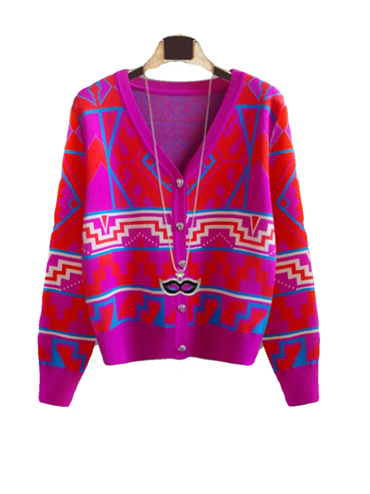 Женский винтажный жаккардовый Кардиган с длинным рукавом