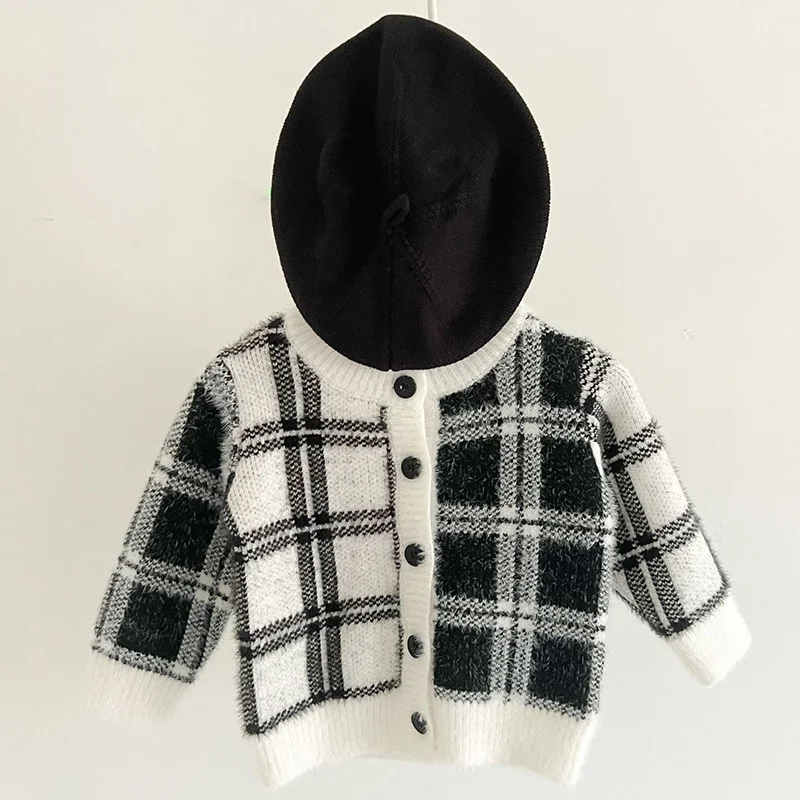 

Модный вязаный кардиган, клетчатая куртка, зимний свитер для маленьких девочек и мальчиков, пальто, Детский свитер, пальто, кардиган для мал...