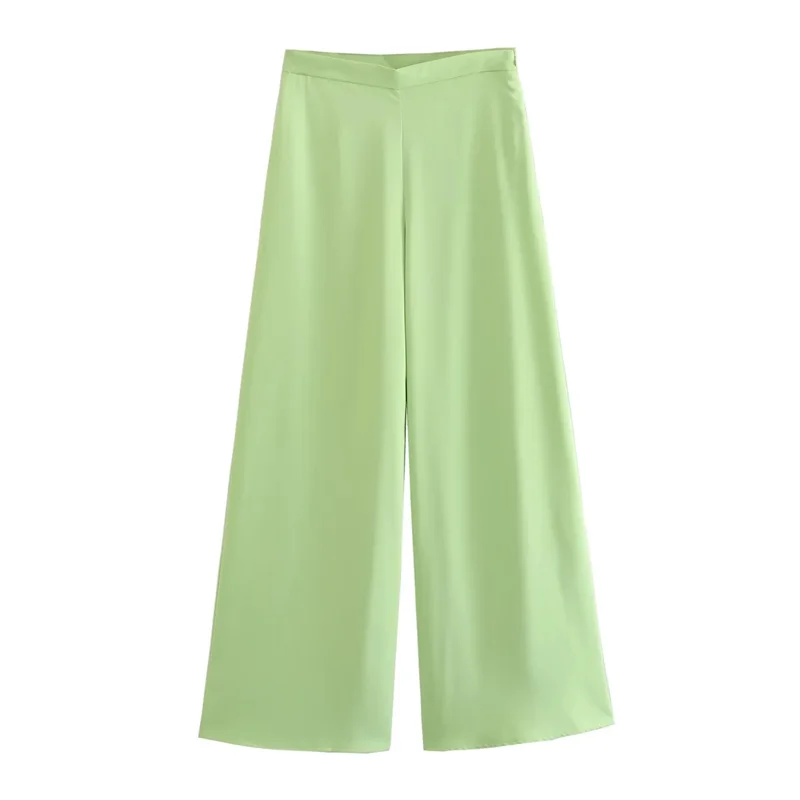 

TRAF 2023 High-waisted Wide Leg Pants New Summer Hidden In-seam Zip Closure Elegant Pant Pastel Green Sexy Active Party Pants