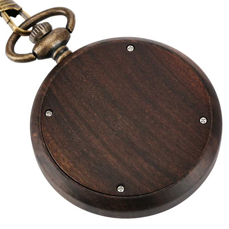 Retro Pocket Watch Nature Wood Watches Unisex Arabic Number Quartz Movement Clock with Luminous Hands 30Cm Pendant Chain Gift