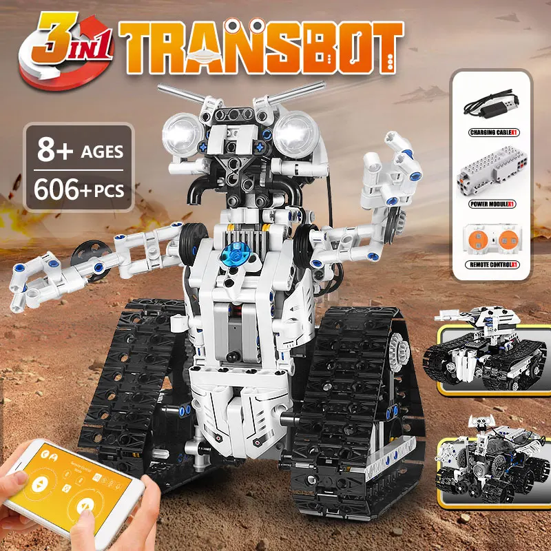 

Mould King High-Tech Power Bricks Toys Remote Control Transbot Robot 3 In 1 Model Building Blocks Kids DIY Toys Christmas Gifts