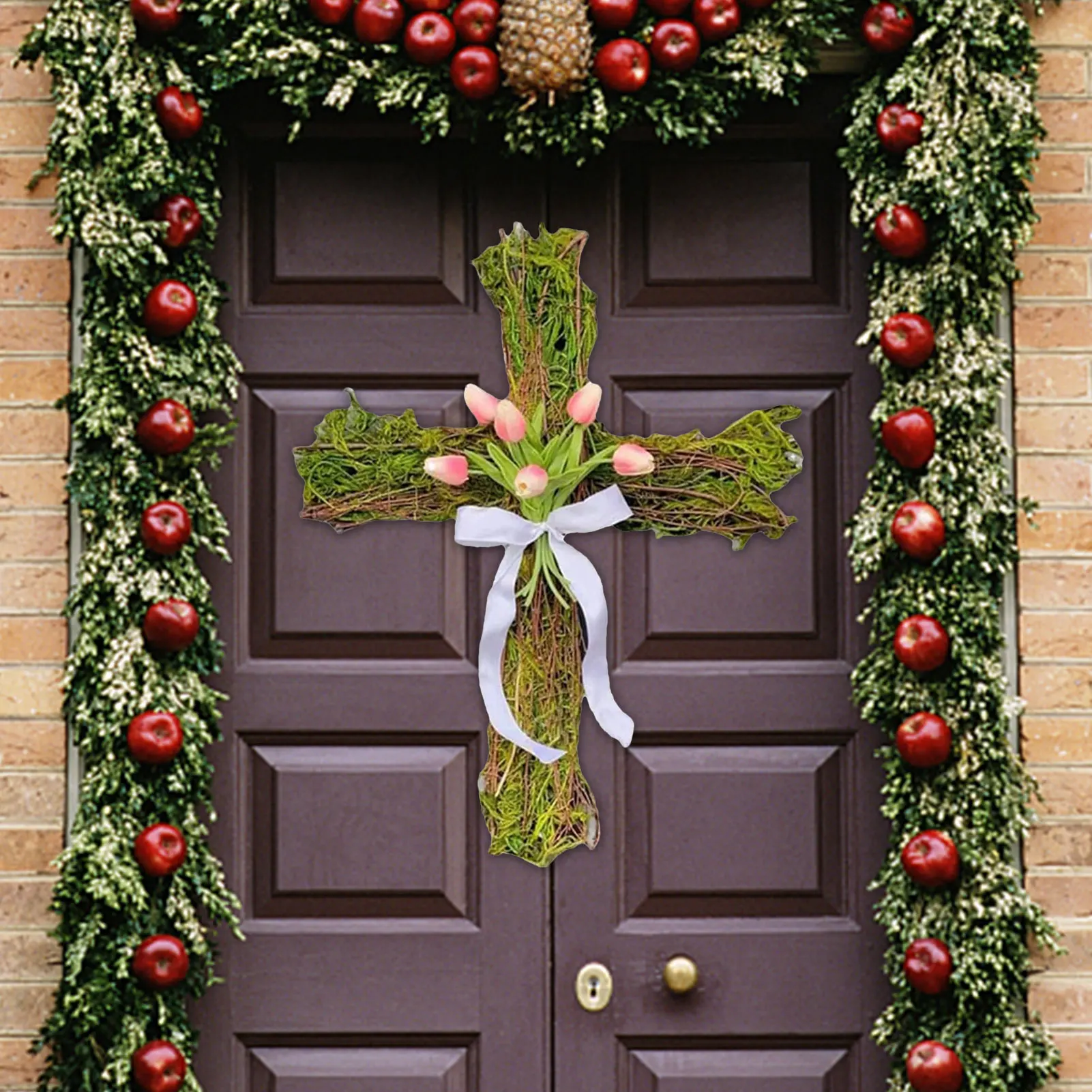 

Easter Cross With Flower Liliaceous Wreath Wall Decoration Bouquet Garland For Front Door Decor Simulation Plant Flower Link Day