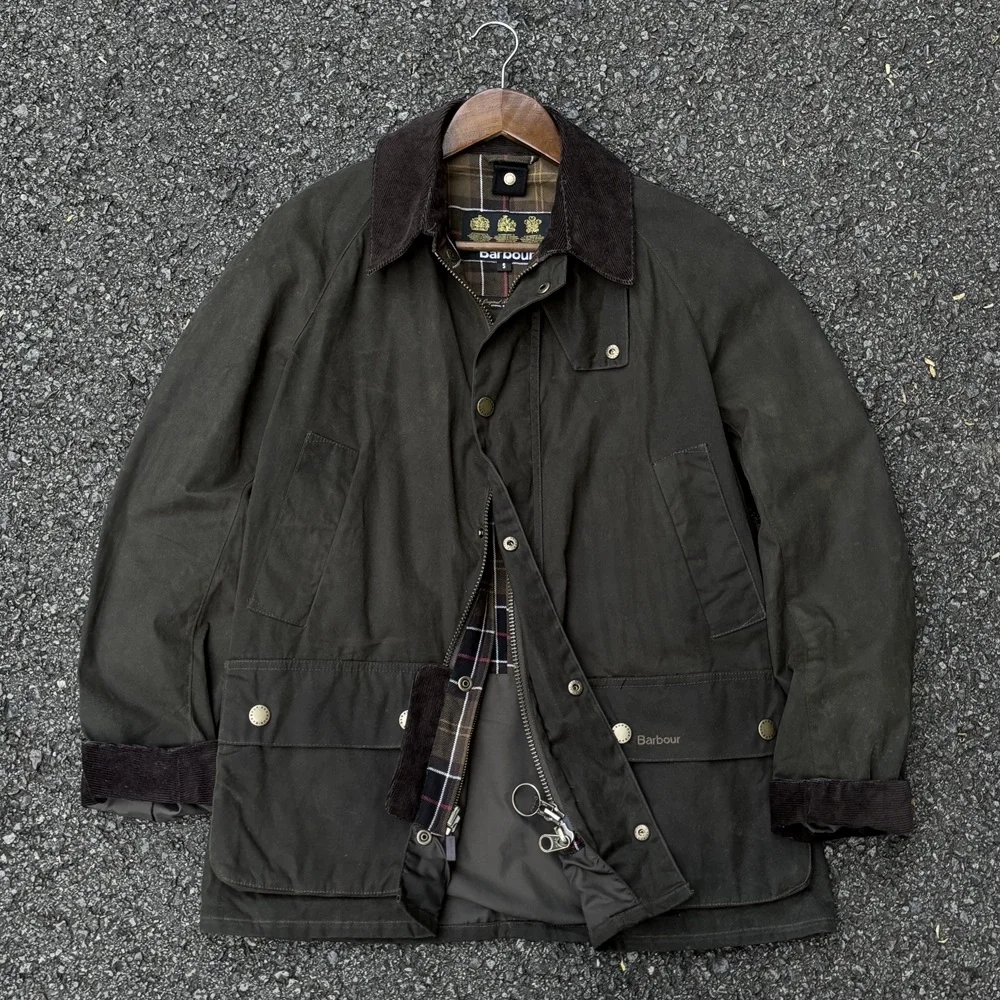 Barbour Американский ретро-восковой плащ средней длины с лацканами