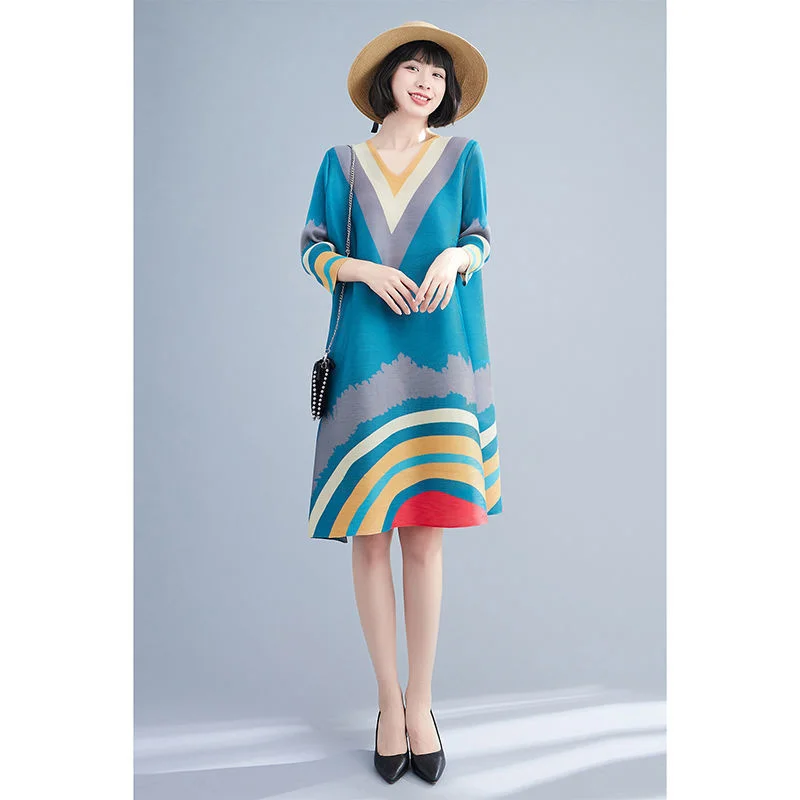 

Женское платье макси с V-образным вырезом, элегантное облегающее Радужное платье большого размера в Корейском стиле, лето 2022