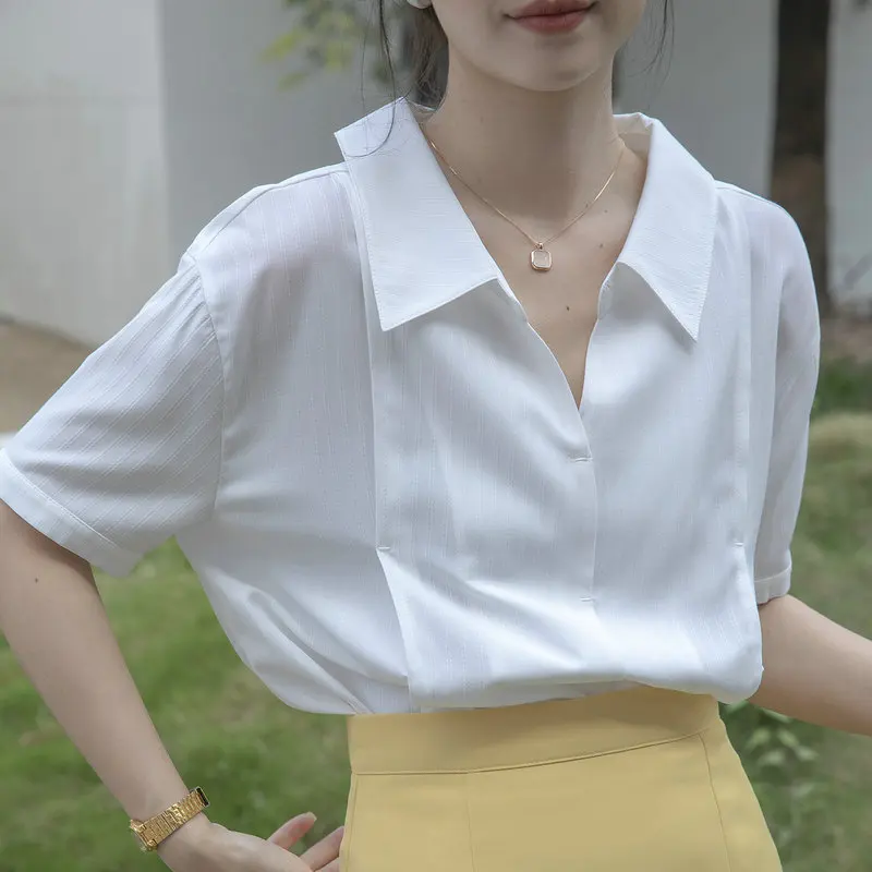 

Модные белые рубашки с коротким рукавом, женские летние элегантные офисные топы, Женская Повседневная Новая блузка для женщин CL36