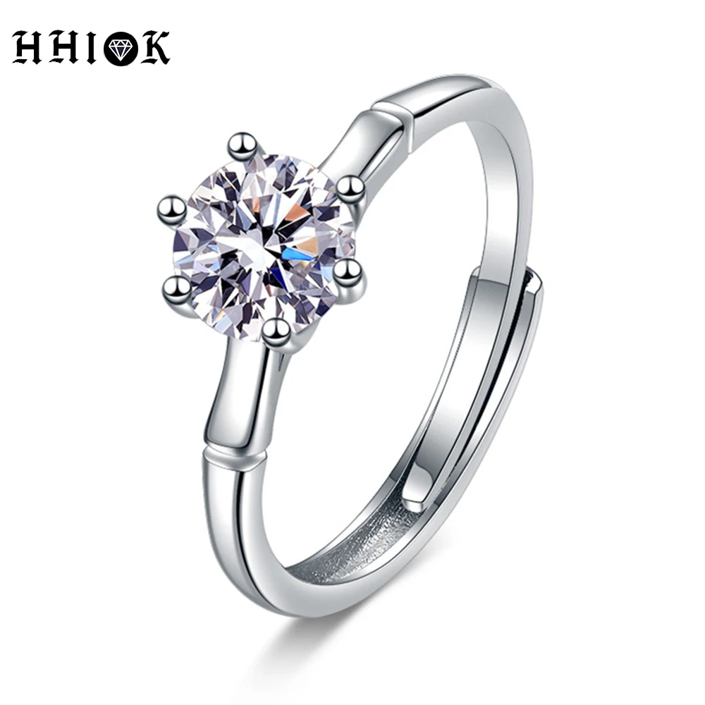 

HHIOK Shank For Proposal Engagement Wedding 925 Silver Brilliant 1.0ct VVS Round Cut Stone Moissanite Engagement Rings for Women