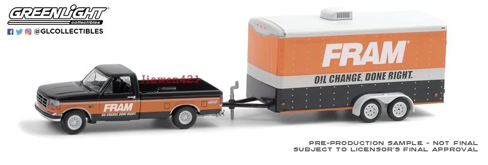 

GreenLight 1/64 Scale Diecast Car Toys 1994 Ford F-150 Xlt With Trailer Die-Cast Metal Vehicle Model Toy For Boys Kid Collection