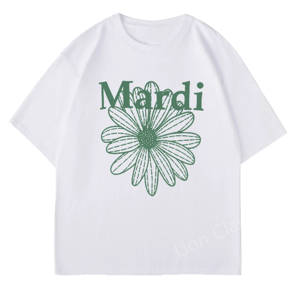 

2023 Mardi Summer T-Shirt Women Korean Style Short Sleeve Print T Shirts For Men Fashion Flower Brand Luxury Cotton Female Tee