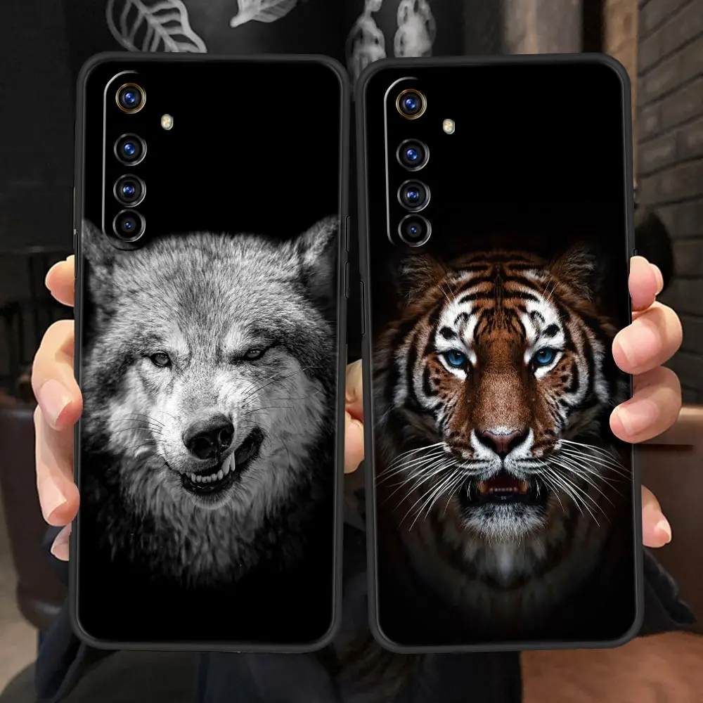 

Black Cheetah Tiger Lion For Realme GT Neo2 3 Phone Case For Realme 9 8 7 6 GT2 Pro Plus 5G 8i 9i C3 C21 C11 C25 C35 C21Y Cover