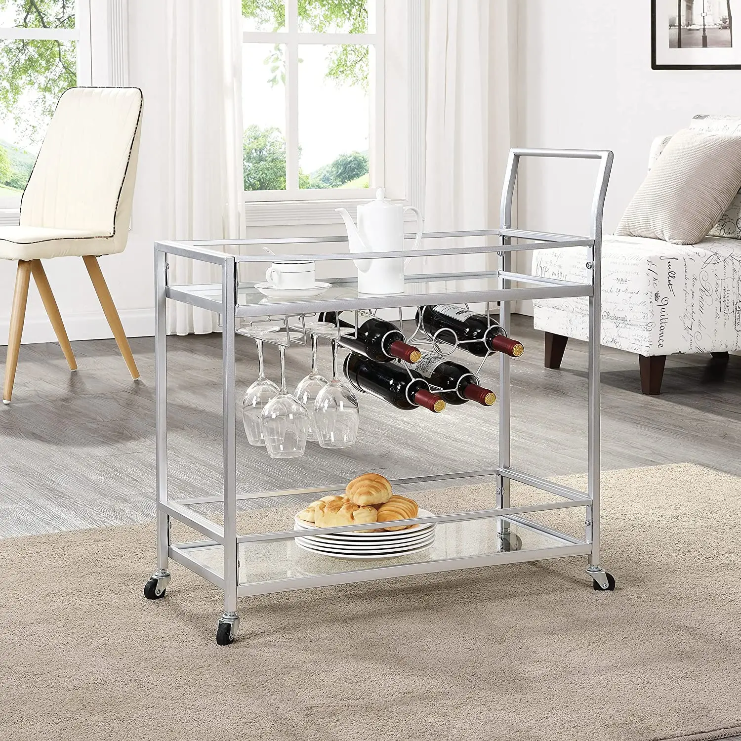 

Silver Bar Cart, 32.5" H x 30" L x 13" W