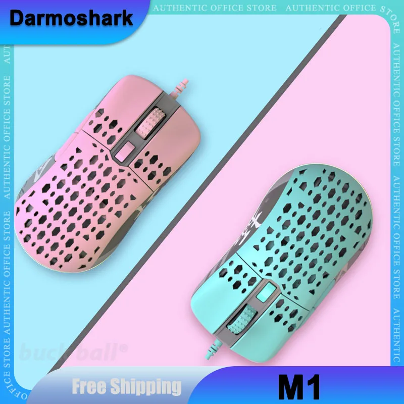 Игровая мышь Darmoshark M1, 6 кнопок, проводная мышь PMW3389 с датчиком 16000DPI, полый легкий дизайн RGB, компьютерная игровая мышь, подарок