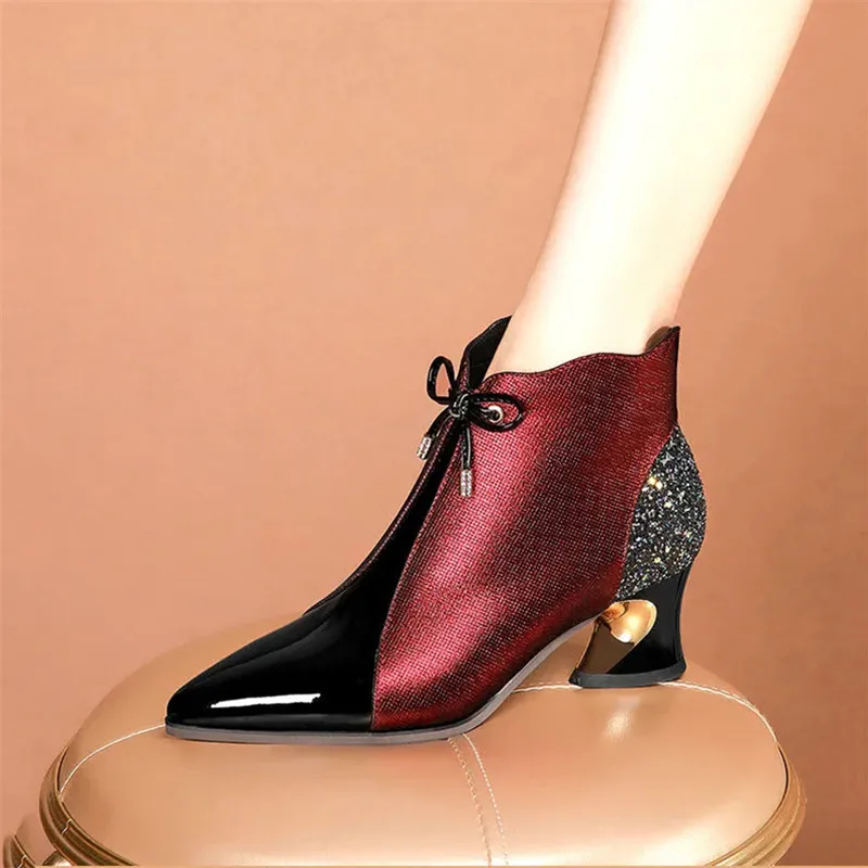 

Women Fashion Wine Red Bow Tie High Quality Anti Skid Brand Shoes Lady Cool Blue Autumn & Winter Zip Boots Femmes Bottes C713
