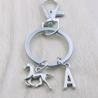 horse run animal keyring letter car key chain ring lobster clasp initial charm women jewelry accessories pendants metal