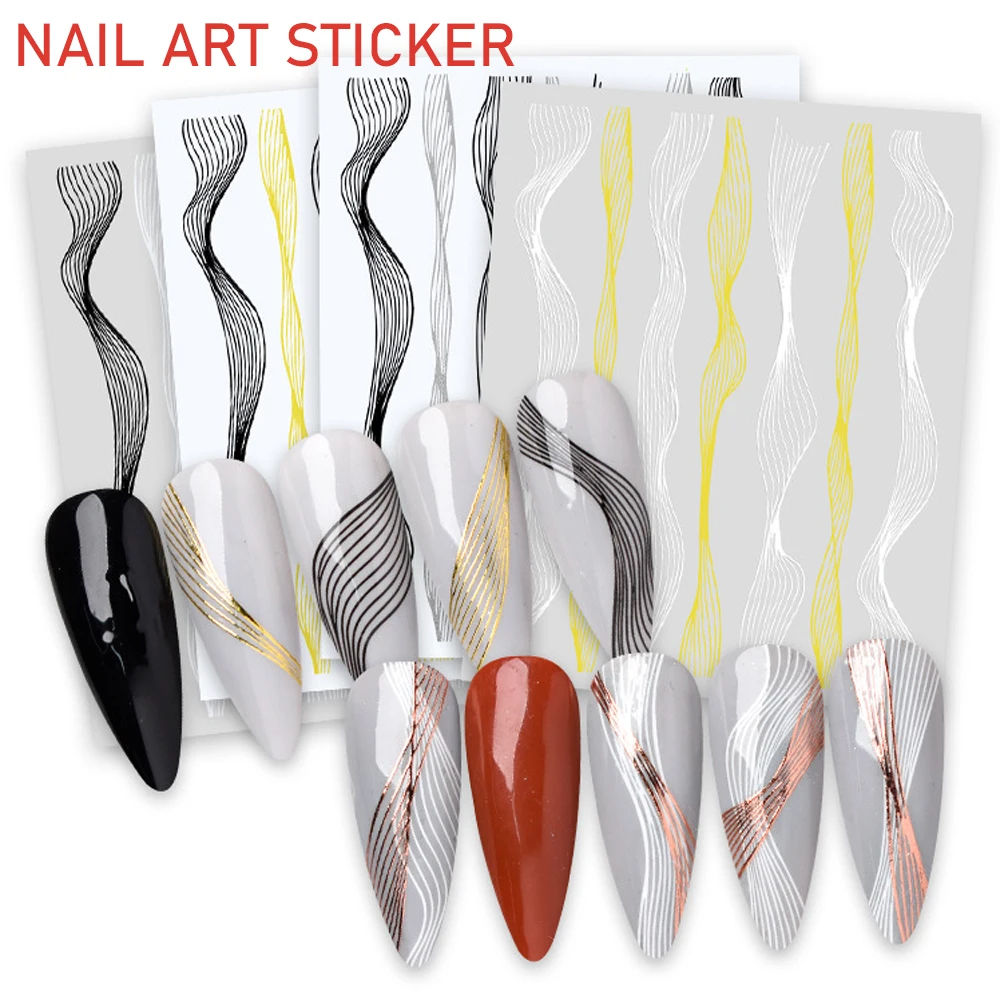 

Наклейки для дизайна ногтей серии 2 цветов волнистые линии узор дизайн ультратонкие слайдеры маникюрные наклейки детали для Ногтей пресс на ногти