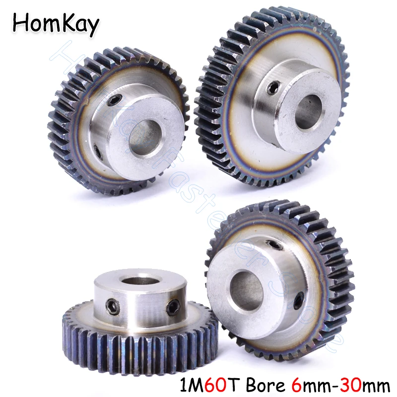 Mod 1 60T Spur Gear Bore 6 8 10 12 14 - 30mm 45# Steel Transmission Gears 1 Module 60 Tooth Motor Pinion DIY Accessories Parts