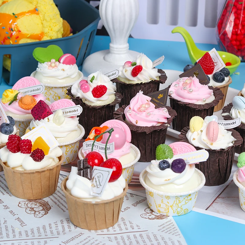 

6pcSimulation Cake Model Ornaments Fake Paper Cup Set ins Food Photography Props Exhibition Hall Window Decoration Dessert Table