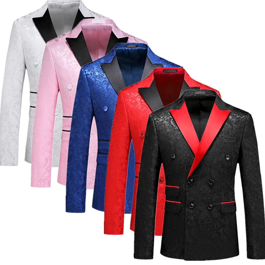 

High Quality Double-breasted Suit Jacket Men's Wedding Party Dress Coat In Jacquard Fabric