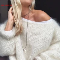 women lantern long sleeve round neck sweater fluffy fuzzy mohair pullover tops chunky knitted solid color oversized loose jumper