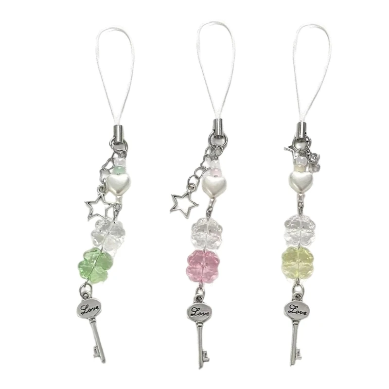 652F ремешок для телефона из бисера с четырьмя листьями клевера цепочка милый