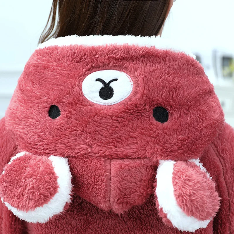 Hooded Nightdress Thicken Keep Warm Cute Comfortable And Soft Leisure Wear Add Pocket Adult Delicate