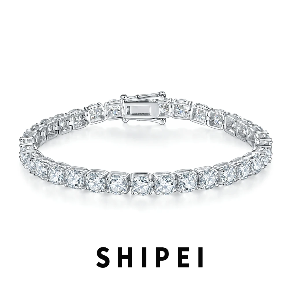 

SHIPEI 3MM/4MM/5MM D Moissanite Diamond Gemstone Jewelry Sparkling 925 Sterling Silver Tennis Chain Bracelet Anniversary Gift