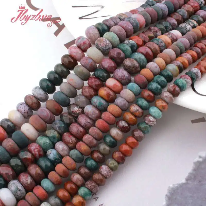 

3x6mm 4x8mm Smooth Faceted Frost Ocean Jaspers Agates Stone Rondelle Spacer Beads for DIY Necklace Bracelet Jewelry Making 15"