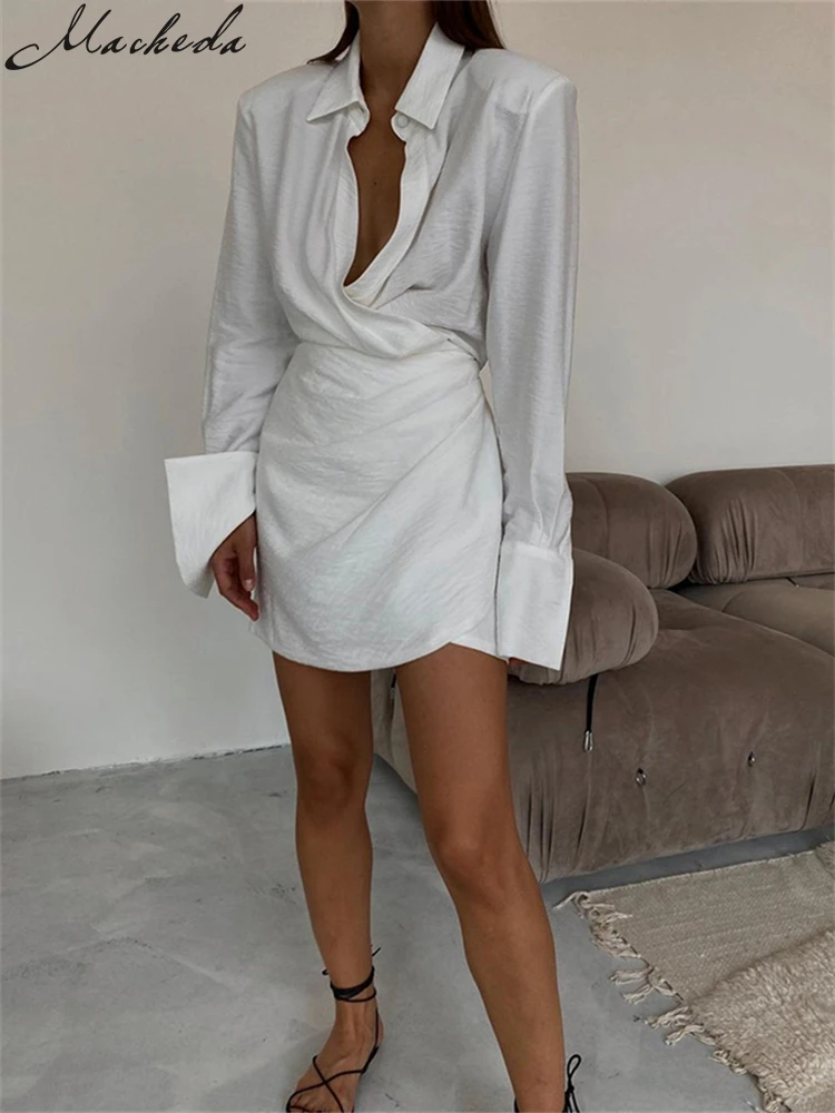 

Платье женское осеннее однотонное с V-образным вырезом и длинным рукавом