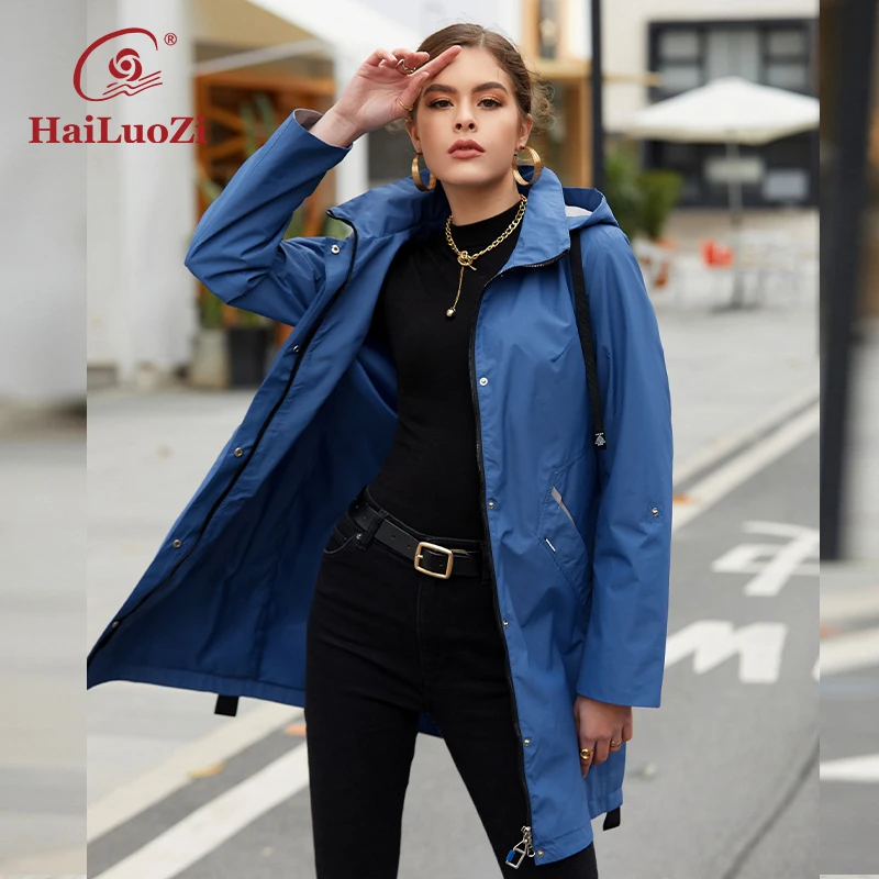 HaiLuoZi пальто для женщин Высококачественная Женская ветровка с капюшоном средней