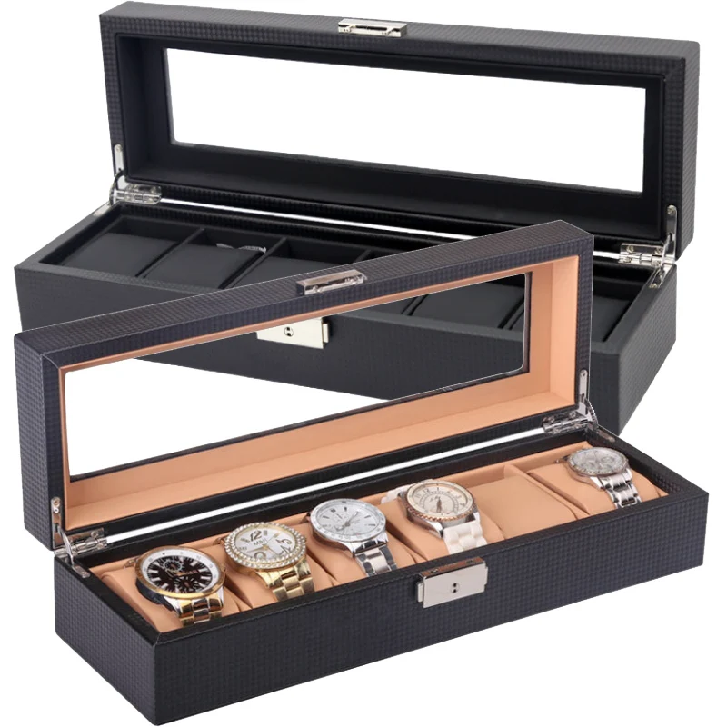 New High Quality Carbon Fiber 6/10/12 Grids Clock Box /Sunglass Storage Or Display Men Ladies Universal Watch Gift Promotion |