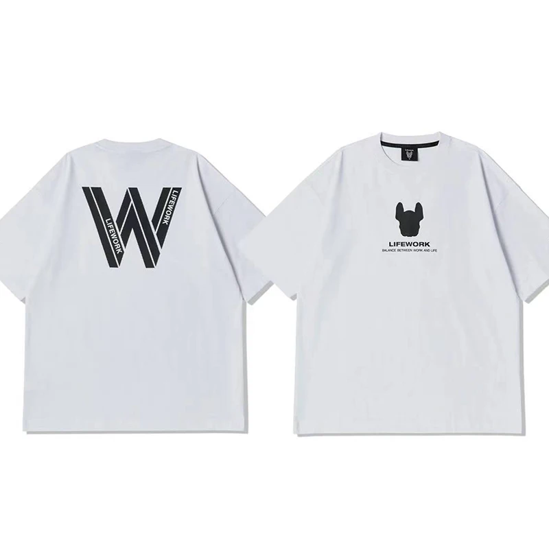 

2023 New Summer Korean Brand Dog Letter Graphic Printing T-shirt Cotton Oversized T Shirt Street Fashion Leisure Short-Sleeve