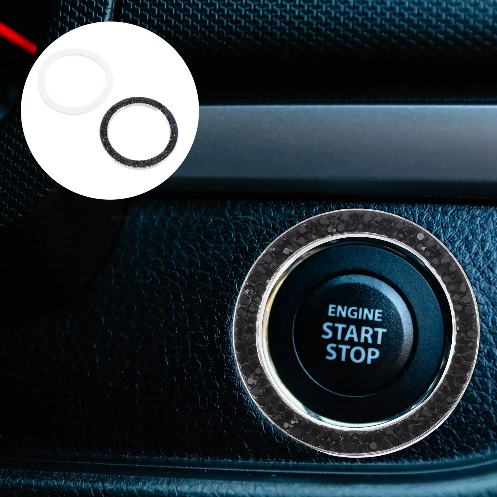 

2pcs Start Engine Case Ignition Button Decor Diamond Ring Ignition Push Button Cover for Auto Automobile Vehicle