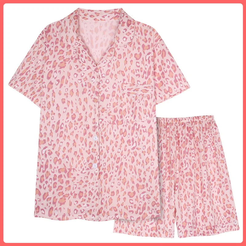 

New 2021 Summer Women's Pajamas Set V-Neck 2 Piece Nightie For Women Printed Sleepwear Pajamas Nightwear Home Clothes