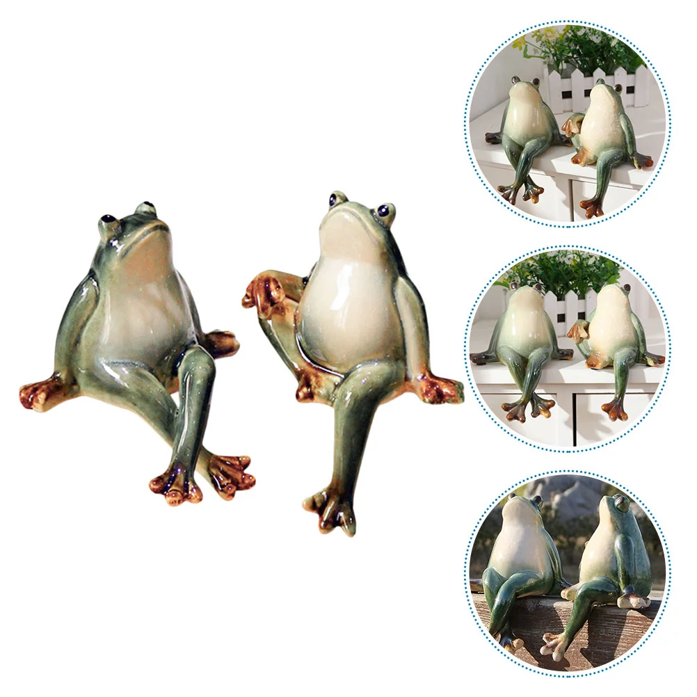 

2 Pcs Miniature Toys Gentleman Frog Figurine Animal House Ornaments Pottery Statue Sitting Couples Sculptues Ceramic