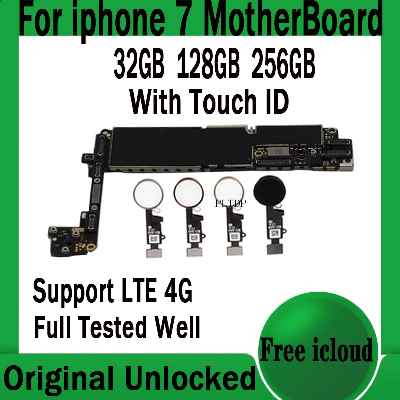 

32GB/128GB/256GB Logic board For iphone 7 Original Unlocked Motherboard Free iCloud With/No Touch ID Mainboard Test Well Working