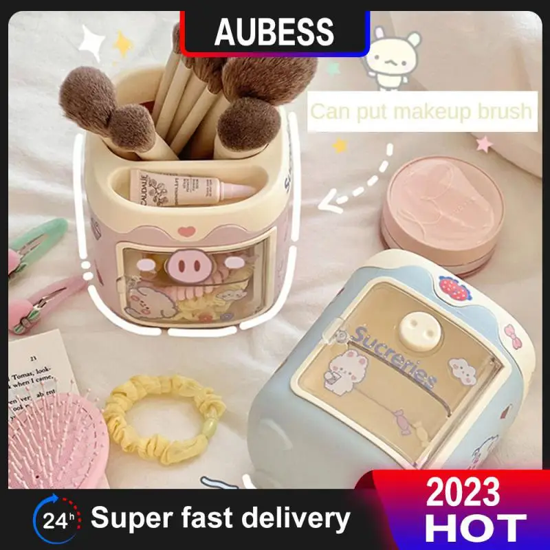 

With Sticker Piggy Pen Pencil Pot Holder Cute. Creative Desk Organizer Multi Grid Brush Storage Container Girl Heart Cartoon