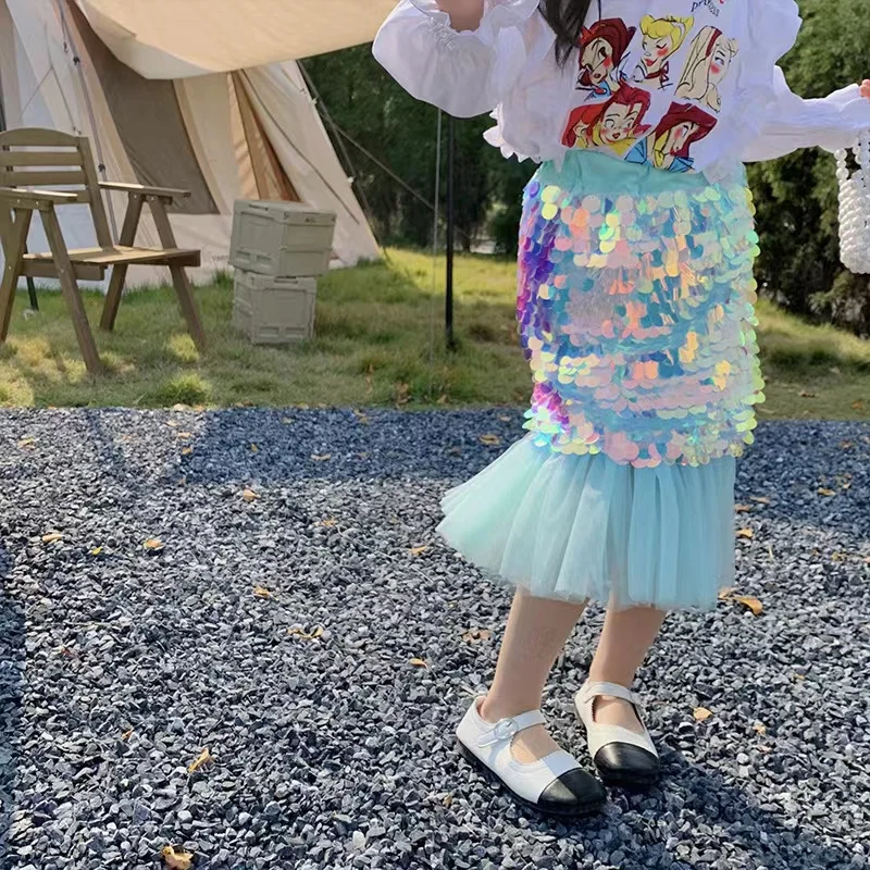 Весенняя детская одежда юбка-годе с блестками в западном стиле юбка-Русалка