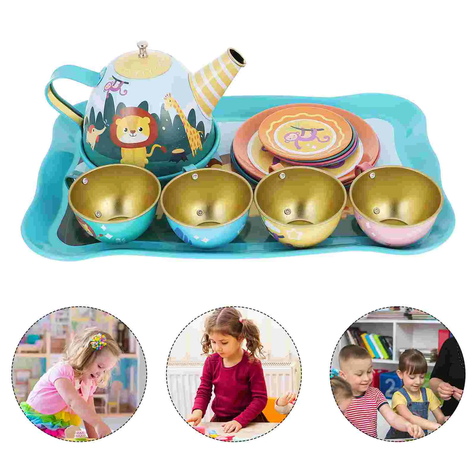 

1 Set Tea Tin Teapot Pretend Tin Tea Set Set Metal Teapot Playset for Child Toddler