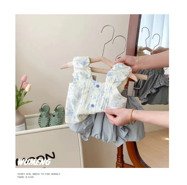 Детские комплекты для девочек летние корейские топы на бретельках с