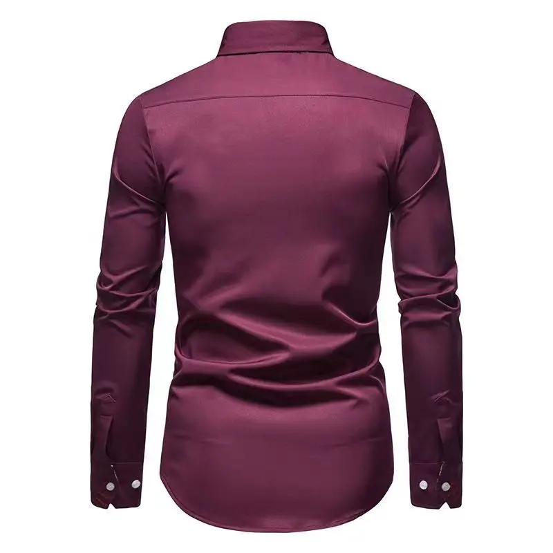 Men's business casual long sleeve shirt slim suit shirt boutique long sleeve lapel T shirt solid color Joker formal dress shirt