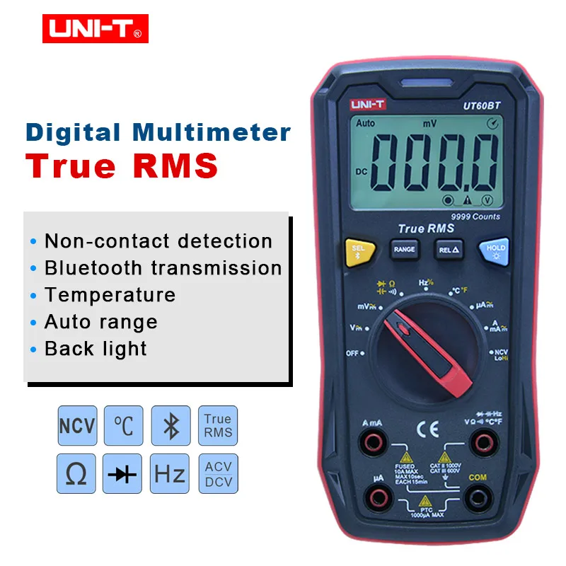 

UNI-T UT60BT Bluetooth Digital multimeter Auto range AC/DC 1000V/10A Voltage current Capacitor Temperature multi-tester