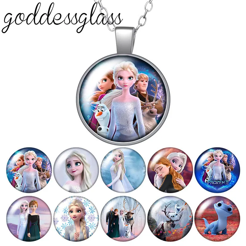 Disney Frozen Elsa Anna Princesses Olaf Round Photo Glass cabochon silver plated/Crystal pendant necklace jewelry Gift