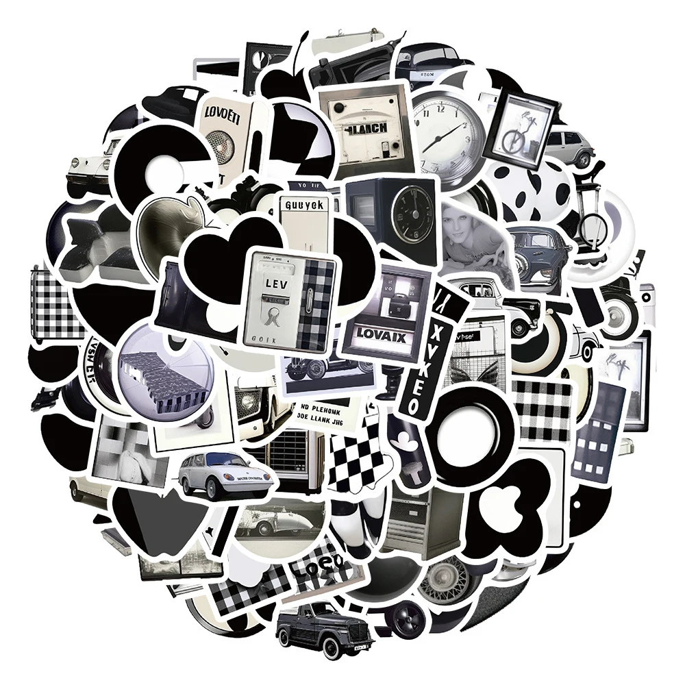 

10/30/50/100Pcs Vintage Ins Style Graffiti Stickers Black And White Cartoon Sticker for Notebook Car Bike Laptop Graffiti Decals
