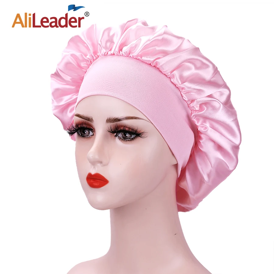 

Атласная шапка для сна, эластичная шапка с широкими ремешками, головной убор для ночного сна, головной убор, шапка, шелковая атласная шапка д...